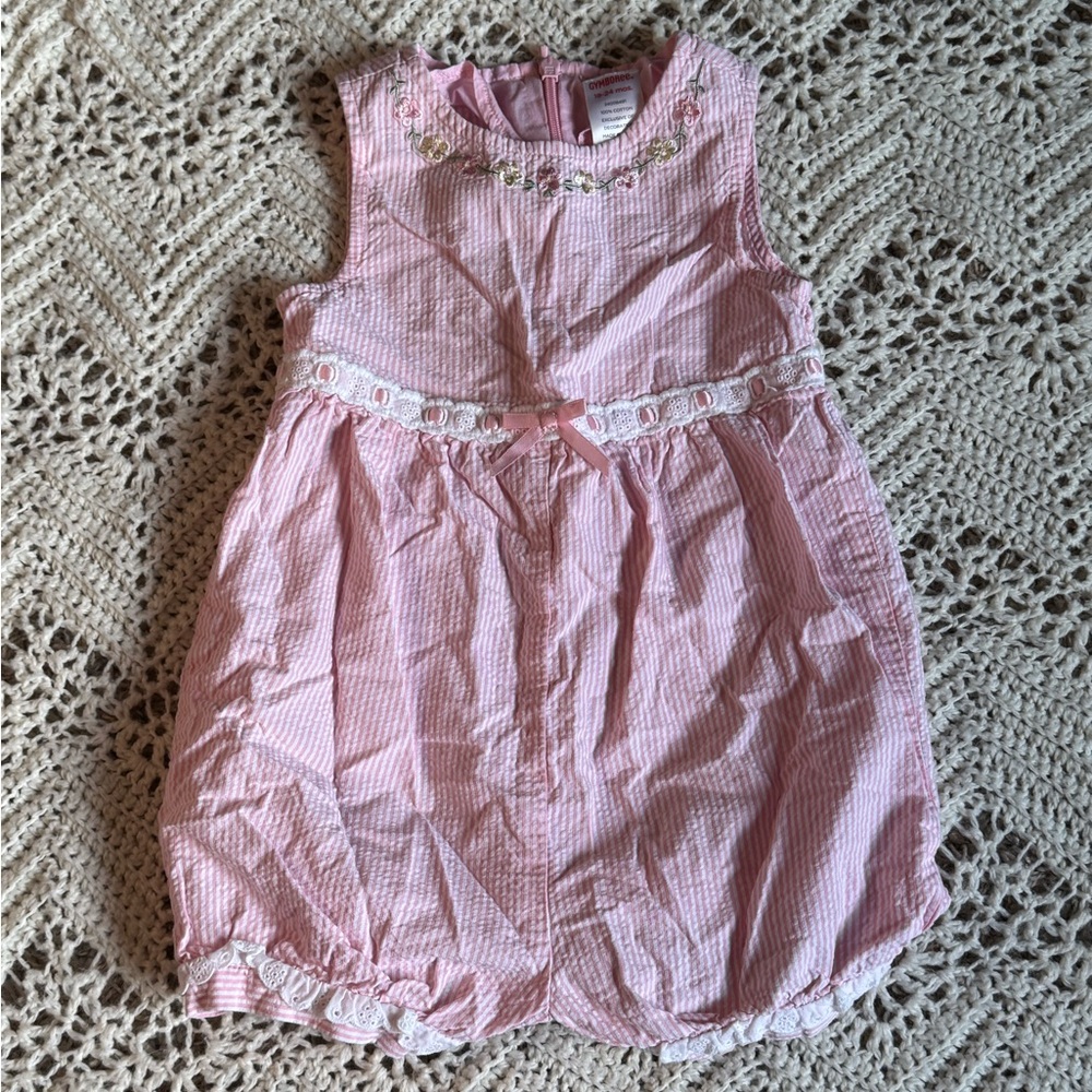 Vintage Gymboree Pink Sleeveless Dress with Floral Embroidery 2005 Cotton